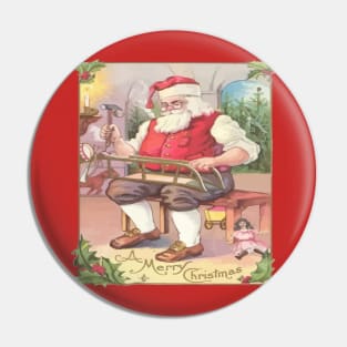 Vintage Merry Christmas Santa Claus Toy Workshop Pin