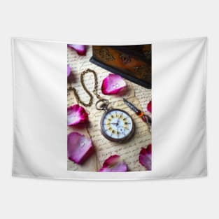 Old pocket Watch And Rose Petals Tapestry