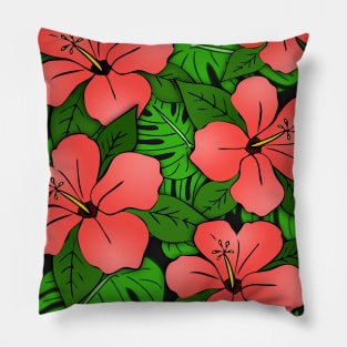 Hibiscus Flowers & Monstera Leaves Pillow