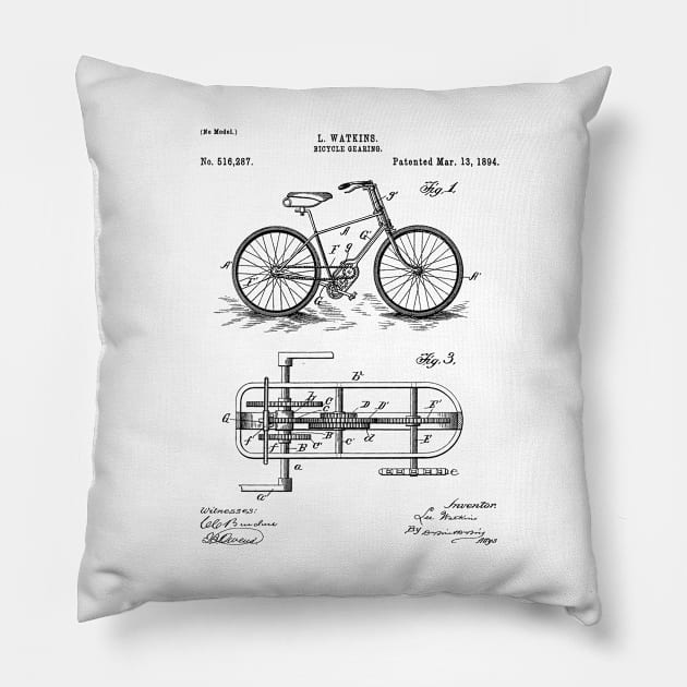 Bike Patent - Bicycle Art - Black And White Pillow by patentpress