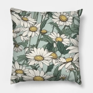 Shasta Daisy Flower Pattern - Wildflower Illustration Pillow