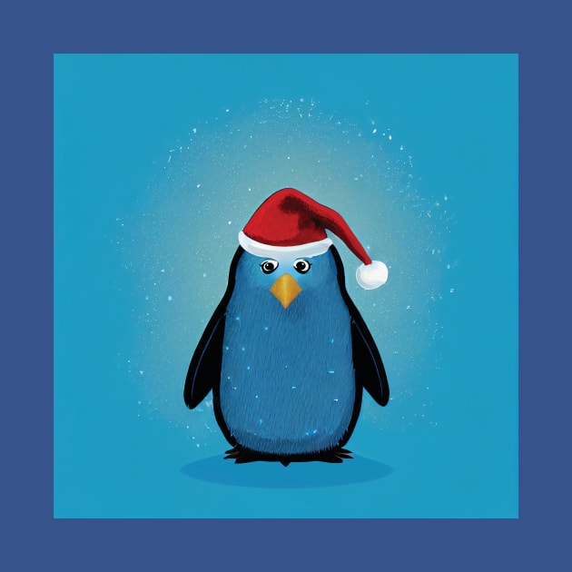 Penguin in Santa Hat in a Snowstorm by Geminiartstudio