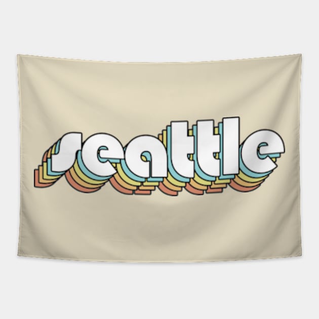 Seattle - Retro Rainbow Typography Faded Style Tapestry by Paxnotods