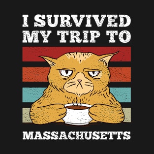 I Survived My Trip To Massachusetts Vintage Tired Cat Coffee T-Shirt