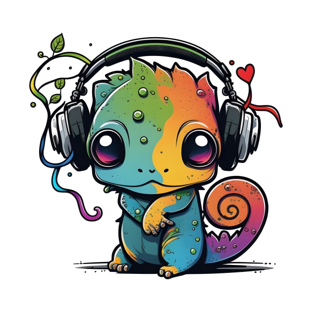 Chameleon with Headphones by Natalie Bollinger