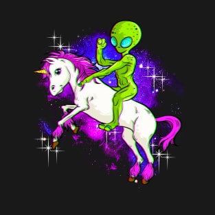 Alien Riding A Unicorn For True Believer T-Shirt