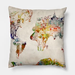 world map landmarks Pillow