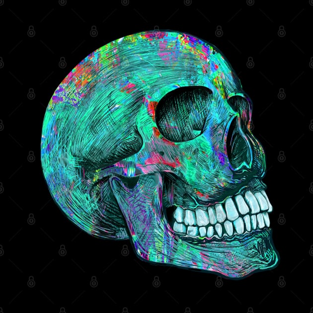 Smiling Turquoise Painters Skull by Dual Rogue