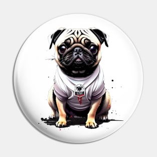 The Playful Pug: Ready for Action in a White Jersey Pin
