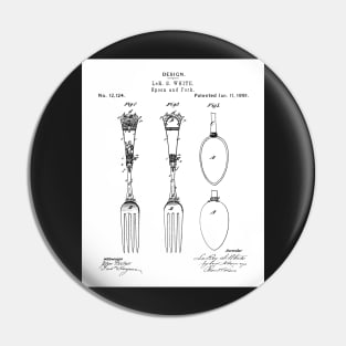 Kitchen Fork Spoon Patent - Chef Cook Farmhouse Decor Art - White Pin