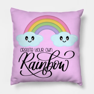 Create Your Own Rainbow with Kawaii Cute Clouds in Pink Pillow