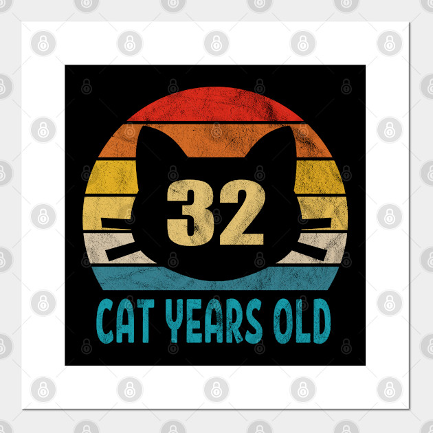 32 Cat Years Old Retro Style 4th Birthday Gift Cat Lovers Feline
