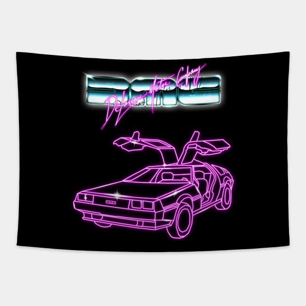 Synthwave DeLorean Tapestry by EmrysDesigns