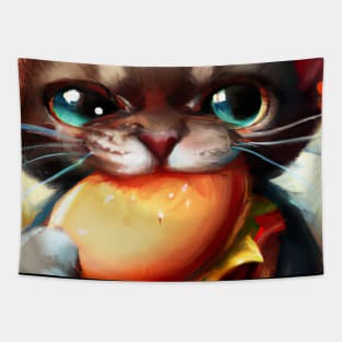 Cat eating Burger Tapestry