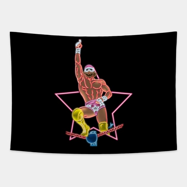 Macho man top rope neon color Tapestry by AlanSchell76