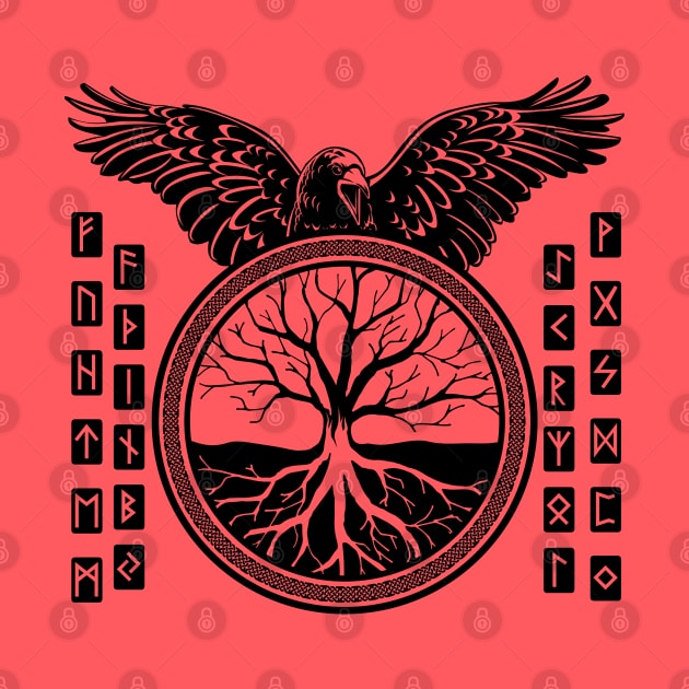 Tree of life  -Yggdrasil and  Runes alphabet by Nartissima