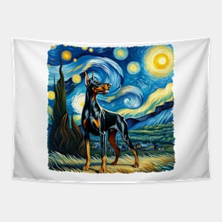 Starry Doberman Pinscher Dog Portrait - Pet Portrait Tapestry