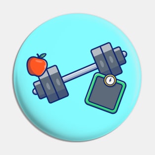 Dumbbell, Apple, And Weight Scales Cartoon Pin