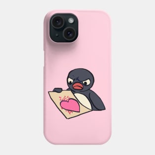 angry pingu penguin with messy heart craft meme Phone Case