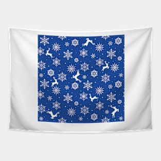 Christmas Reindeers Snowflakes Blue Tapestry