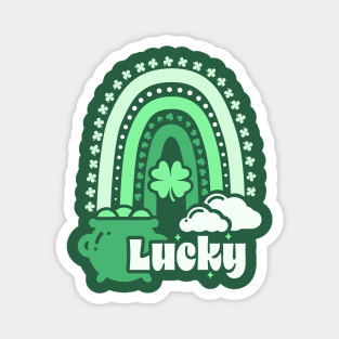 Lucky Clover Boho Rainbow Leading To A St Patrick's Leprechaun Pot Of Gold Magnet