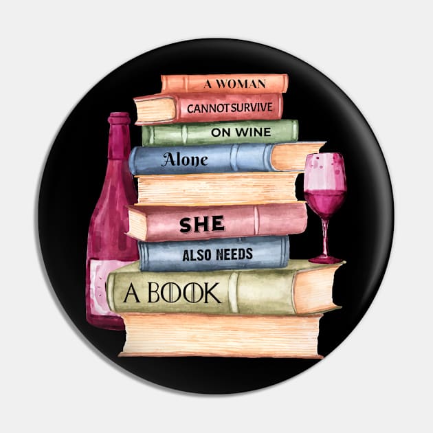 Wine Drinker Book Lover Pin by MintaApparel