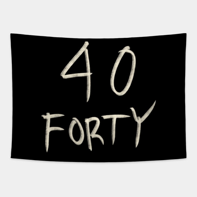 Hand Drawn Letter Number 40 Forty Tapestry by Saestu Mbathi