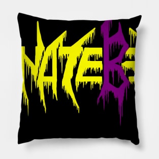 Nate Beaty Death Metal Logo Yellow and Purple Pillow