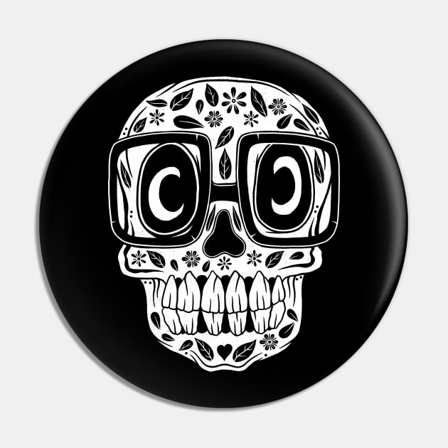 Skull Head Halloween Doodle White Pin by Scriptnbones