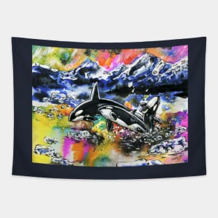 Aurora Orca-stra (Aurora and Orcas) Tapestry