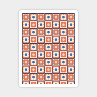 Retro Floral Checker Pattern Apricot Crush, Blue Magnet