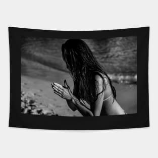 Girl with hands clasped Tapestry