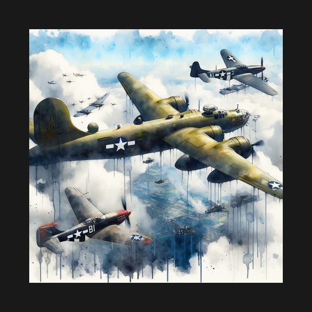 Fantasy illustration of WWII aircraft in battle by WelshDesigns