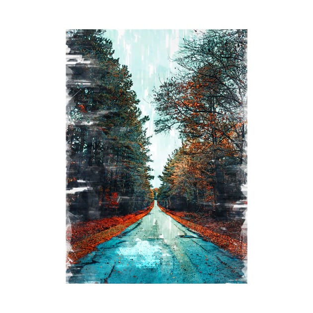 Foresty Straight Road - For Travelers by ColortrixArt