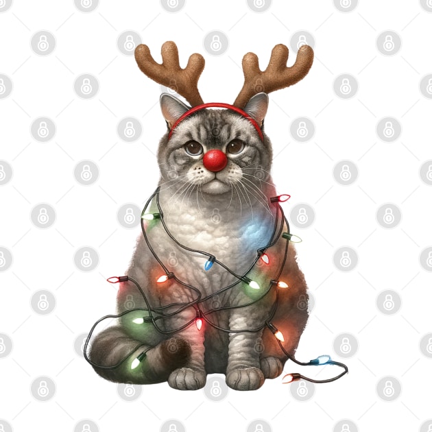 Christmas Red Nose Manx Cat by Chromatic Fusion Studio