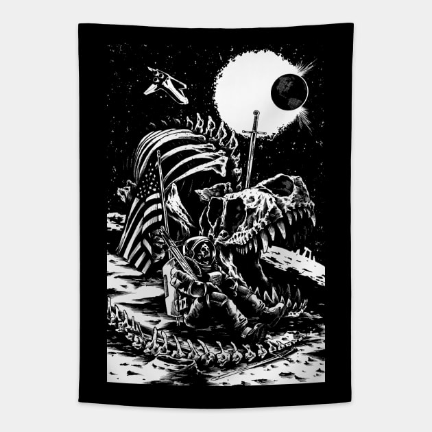 astronaut dinosaur t rex skeleton swords tattoo 70s metal amp amplifier stack tube guitar heavy stoner rock Tapestry by JonathanGrimmArt