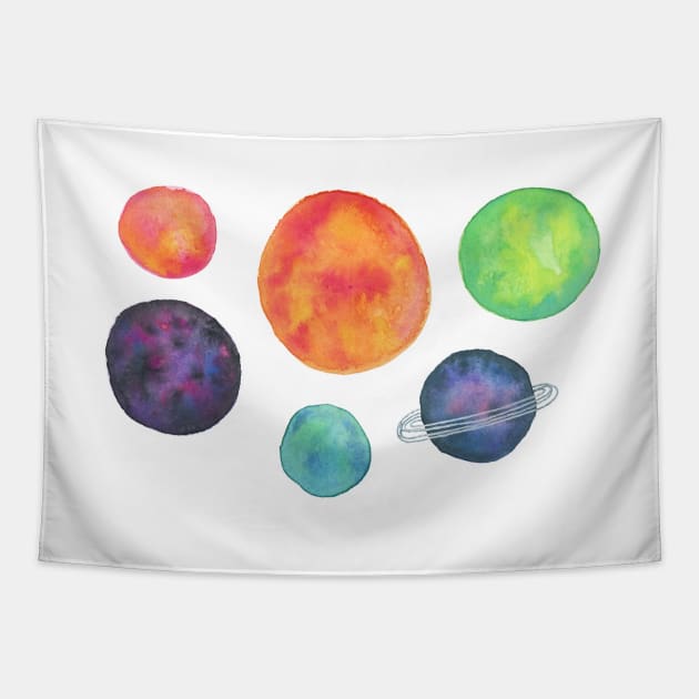 Watercolor Space Illustration Tapestry by latheandquill