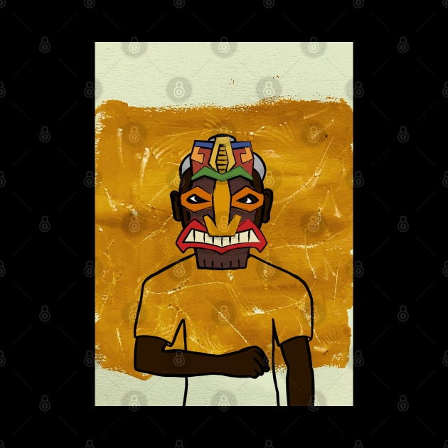 Expressionist Hawaiian Male Character with Dark Mask and Eyes by Hashed Art