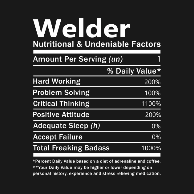 Welder T Shirt - Nutritional and Undeniable Factors Gift Item Tee by Ryalgi