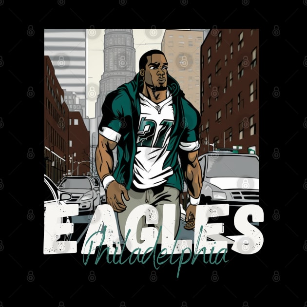 Philadelphia eagles football player graphic design cartoon style beautiful artwork by Nasromaystro