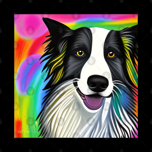 Border Collie Dog Rainbow Painting by KayBee Gift Shop