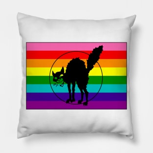 Black Cat LGBTQ Pride Flag (Retro 8) Pillow