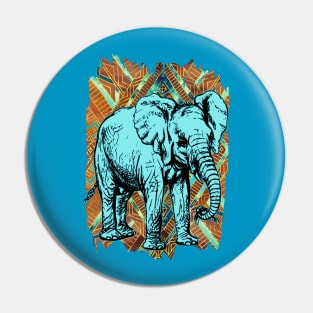 Elephant on African Pattern Pin