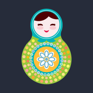 Russian dolls matryoshka green and blue colors. T-Shirt