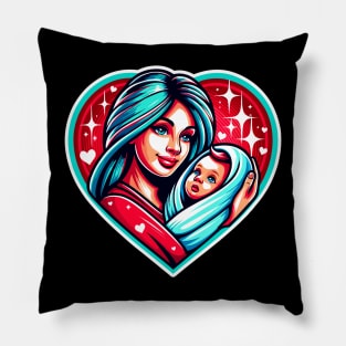 Mother's day, Motherhood Love Heart T-Shirt, Mom and Baby Graphic Tee, Mother's Day Gift, Colorful Mommy and Me Shirt Pillow