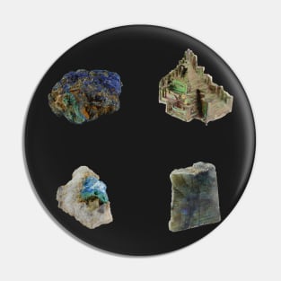 Mineral 4 Pack - Azurite, Bismuth, Cyanotrichite, Labradorite Pin