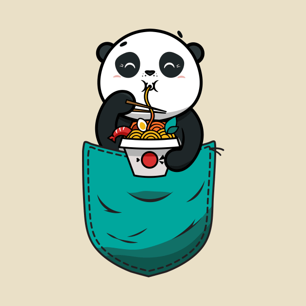 Panda in pocket,Panda eating ramen by Sabahmd