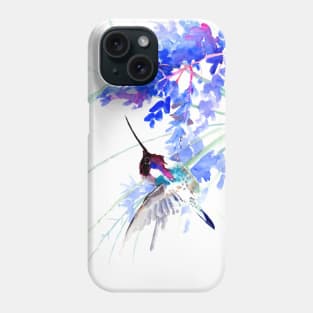 Flying Hummingbird anf Blue Flowers Phone Case