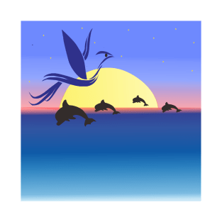 sunset with dolphin T-Shirt