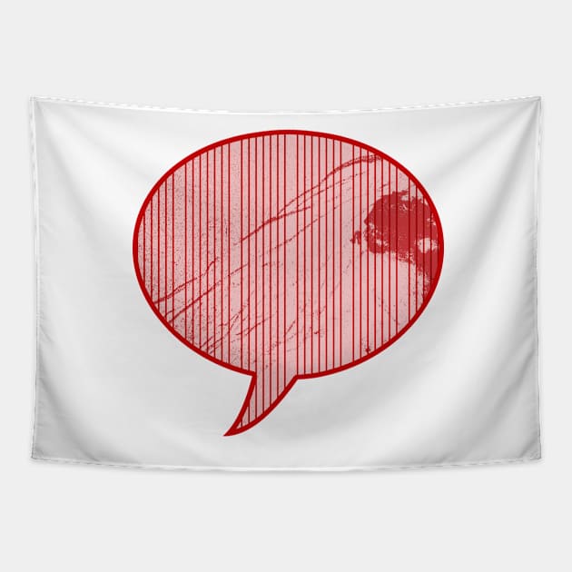 Red grunge stripe speech bubble Tapestry by hereswendy